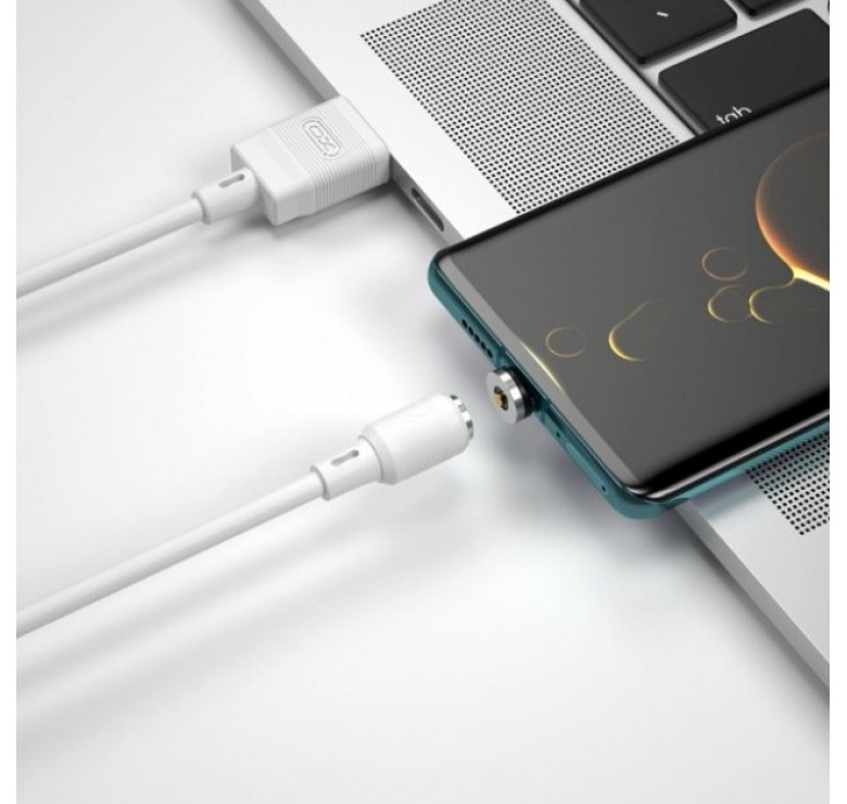 Магнітний кабель Type-C - USB / XO-NB187 / Круглий / 360 Градусів / 100 см. / Білий