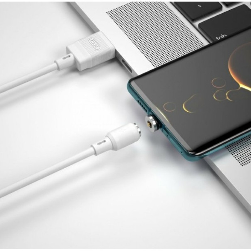 Магнитный кабель Type-C - USB / XO-NB187 / Круглый / 360 Градусов / 100 см. / Белый