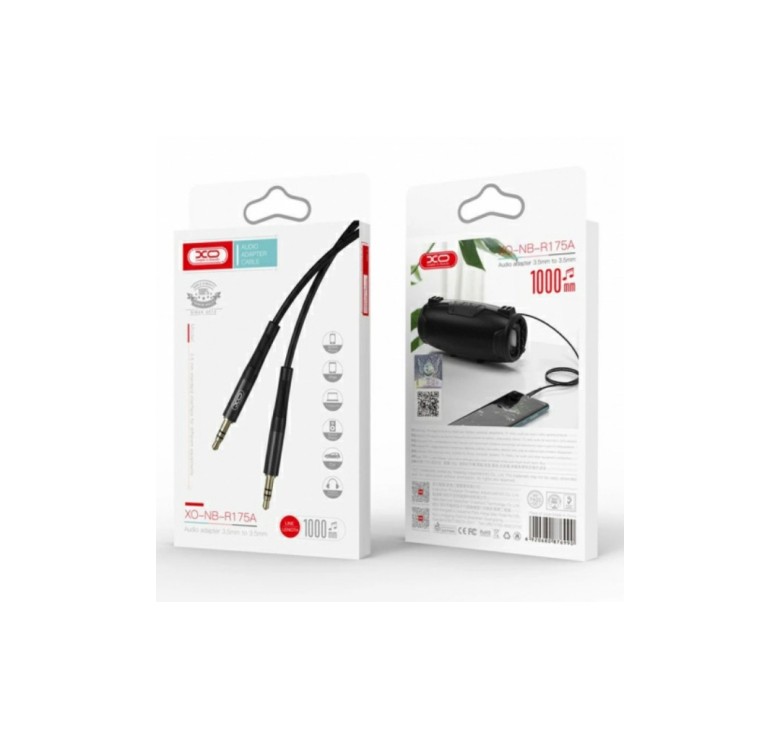 AUX перехідник XO-NB-R175A (кабель) для передачі аудіо / Mini-jack 3.5 mm. / 2 Pin / Силіконовий / 1 метр / Чорний