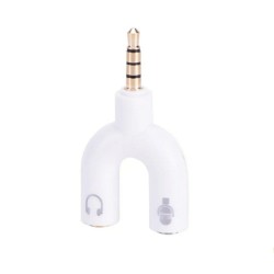 Аудіо перехідник AUX (роздвоювач) з 3.5 мм. на мікрофон 3,5 мм.+ аудіо 3,5 мм. / Білий