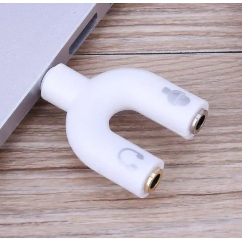 Аудио переходник AUX (раздвоитель) с 3.5 мм. на микрофон 3,5 мм. + аудио 3,5 мм. / Белый