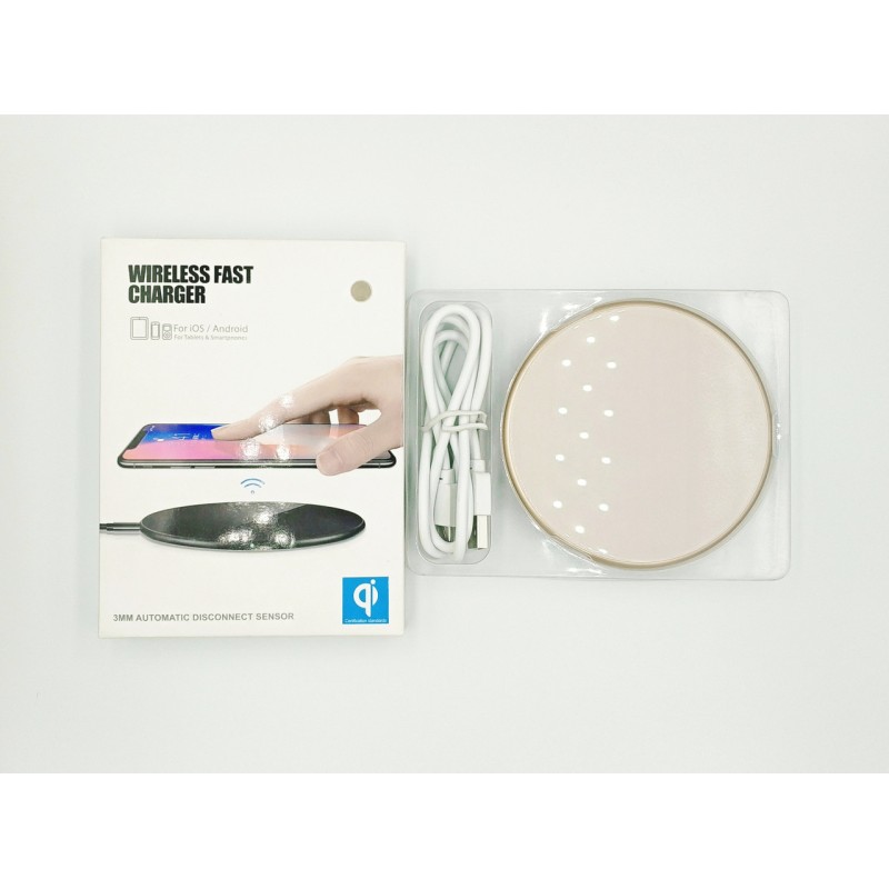 Беспроводное зарядное устройство LFX-01 / Быстрая зарядка 5-9 вольт / 10 Ватт / 1.67-2 Ампера / Золотой