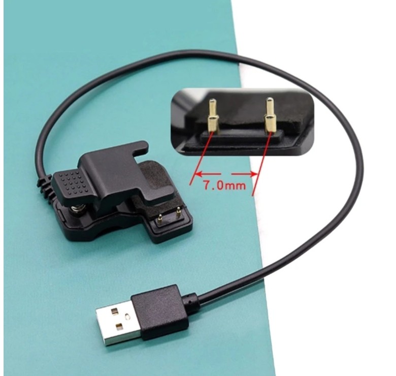 Універсальний USB кабель для зарядки смарт-годинників / 2 контакта 7 мм. / 30 см. / Чорний