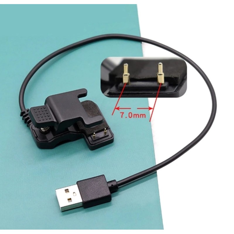 Универсальный USB кабель для зарядки смарт-часов / 2 контакта 7 мм. / 30 см. / Черный