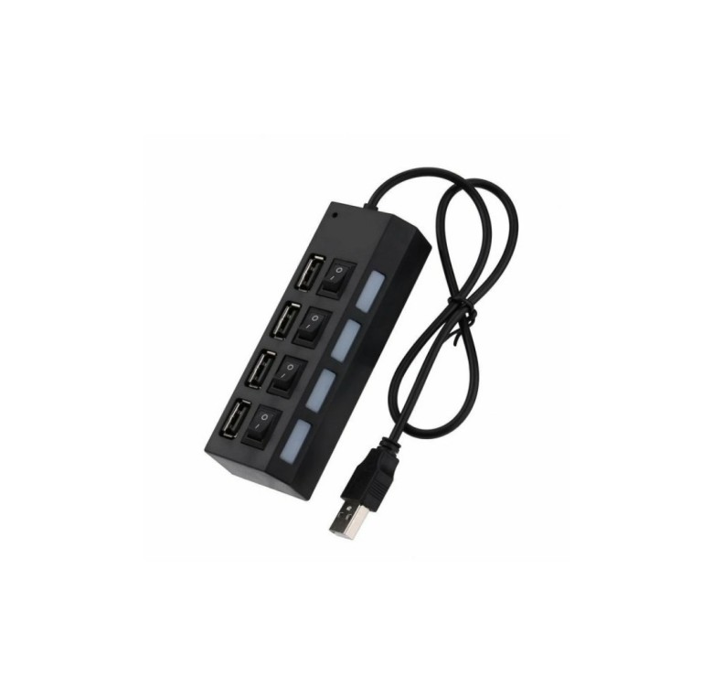 USB хаб Hi-Speed / USB 2.0 / 4 порти USB / З перемикачами / 40 см. / Чорний