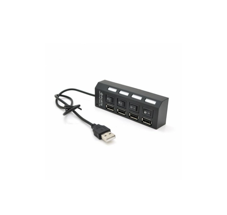 USB хаб Hi-Speed / USB 2.0 / 4 порти USB / З перемикачами / 40 см. / Чорний