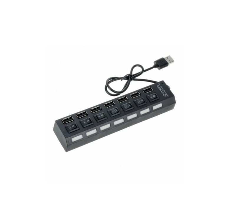 USB хаб Hi-Speed / USB 2.0 / 7 портів USB / З перемикачами / 40 см. / Чорний
