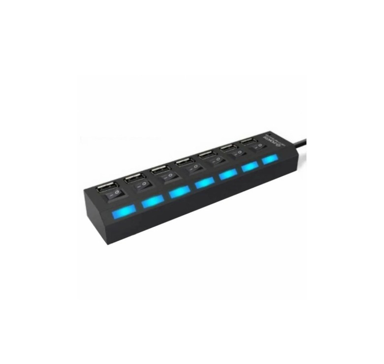 USB хаб Hi-Speed / USB 2.0 / 7 портів USB / З перемикачами / 40 см. / Чорний
