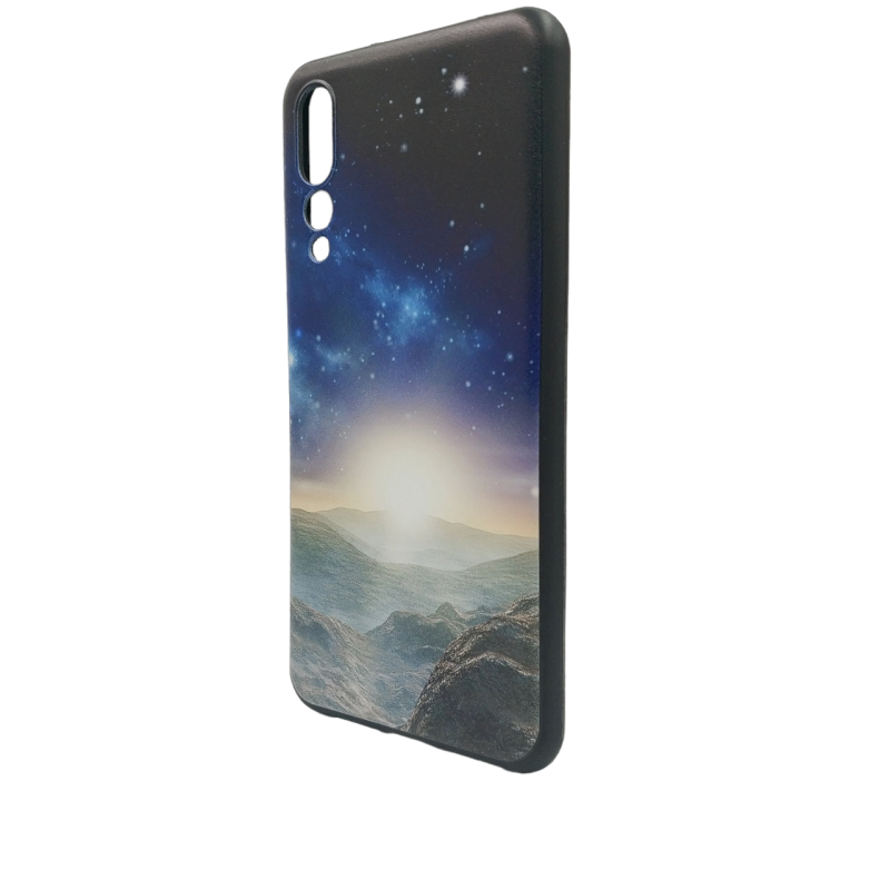 Силіконова накладка (бампер) для смартфона Huawei P20 Pro / З принтом / Чорна