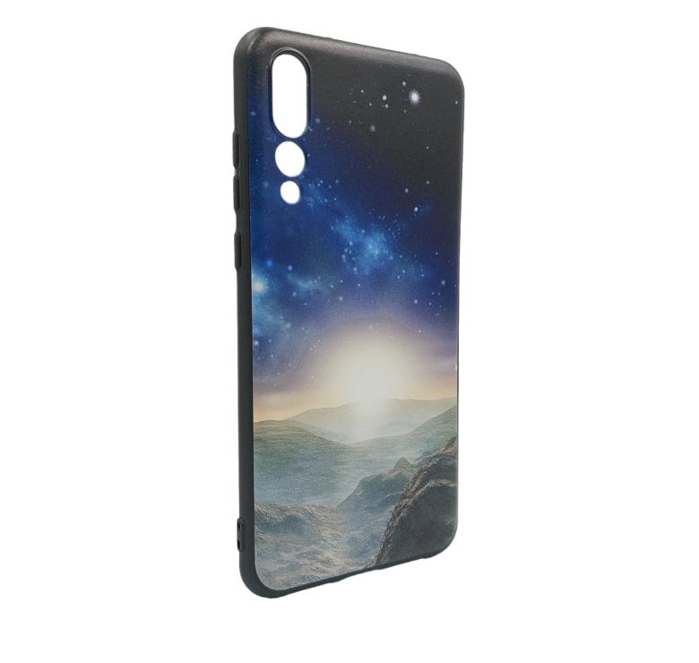 Силіконова накладка (бампер) для смартфона Huawei P20 Pro / З принтом / Чорна