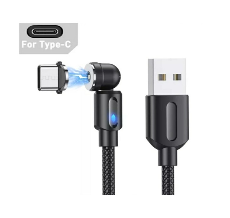 Магнітний кабель USLION 2 в 1 / Type-C - USB / 540 градусів / Круглий / 100 см. / Чорний