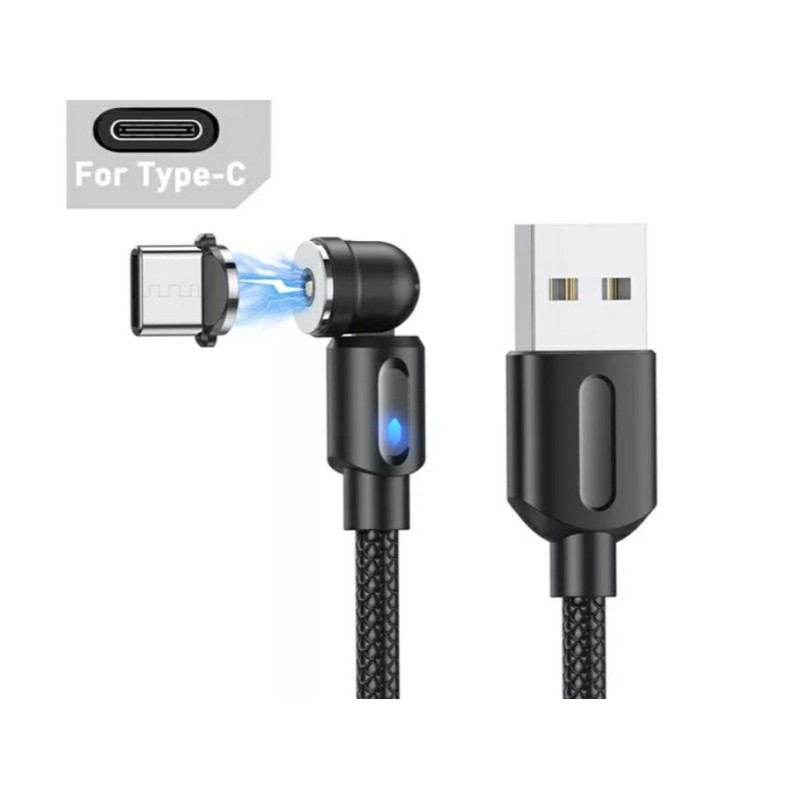 Магнитный кабель USLION 2 в 1 / Type-C - USB / 540 градусов / Круглый / 100 см. / Черный