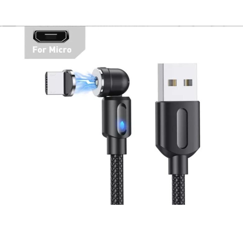Магнітний кабель USLION 2 в 1 / Micro - USB / 540 градусів / Круглий / 100 см. / Чорний