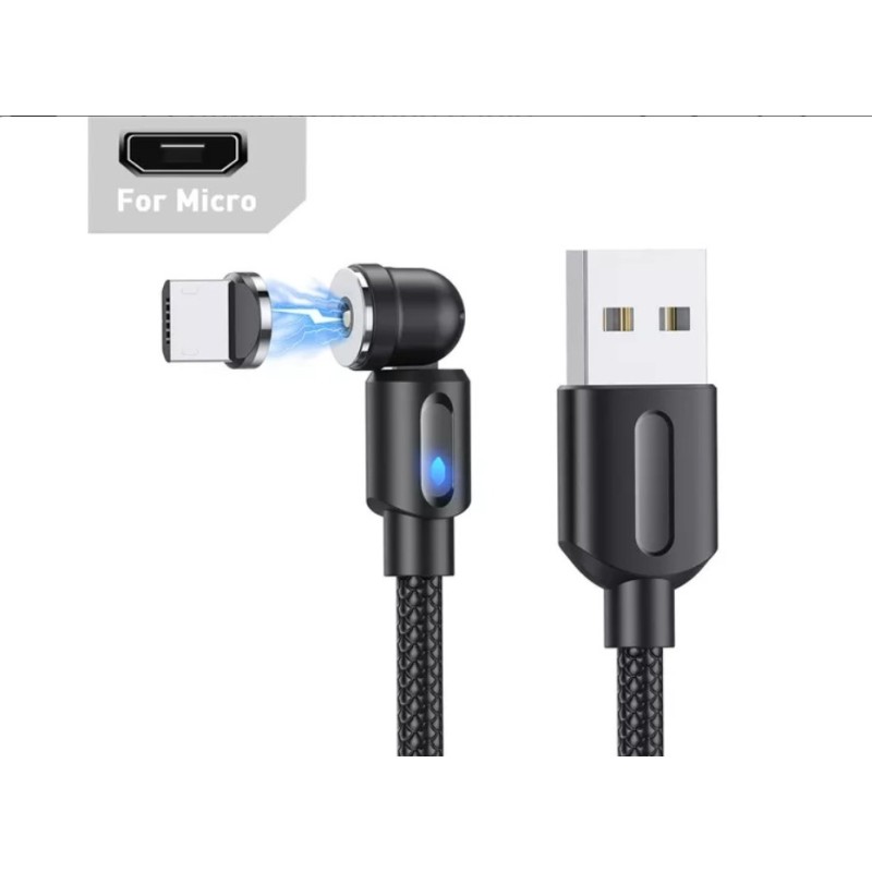 Магнітний кабель USLION 2 в 1 / Micro - USB / 540 градусів / Круглий / 100 см. / Чорний
