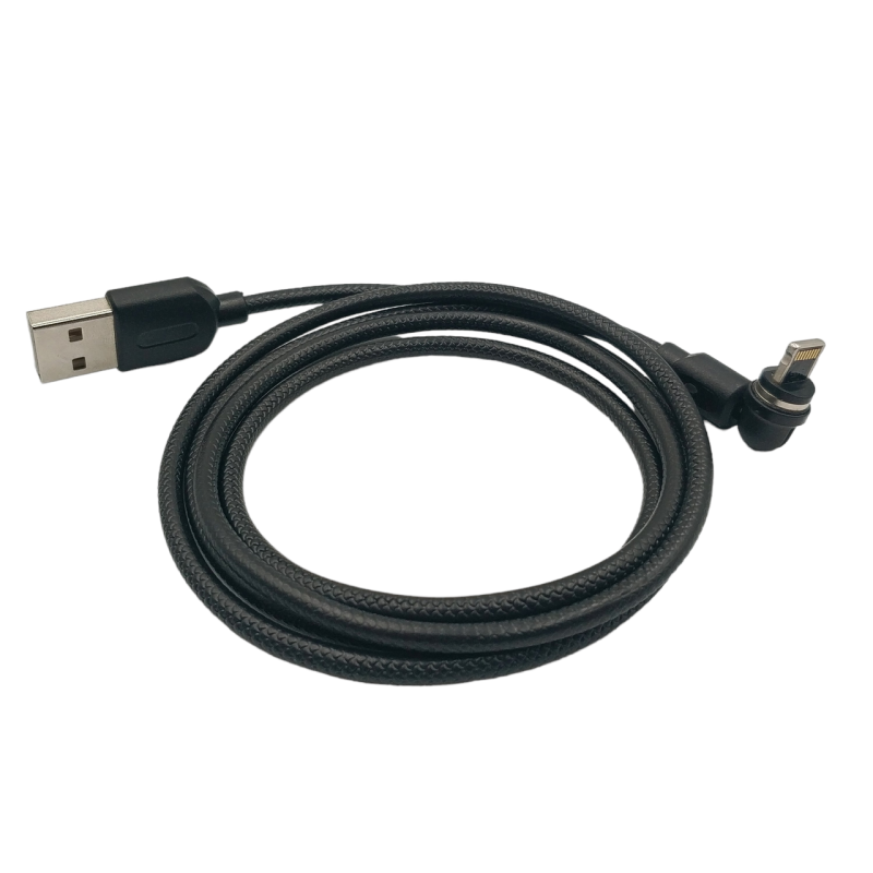 Магнітний кабель USLION 2 в 1 / Lightning (Iphone) - USB / 540 градусів / Круглий / 100 см. / Чорний