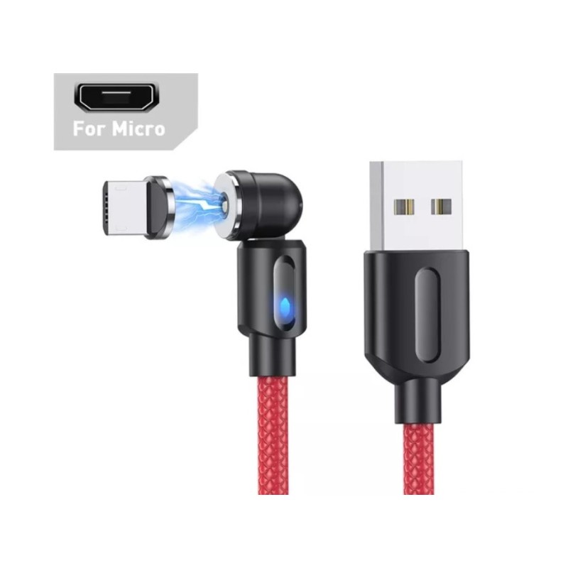Магнитный кабель USLION 2 в 1 / Micro - USB / 540 градусов / Круглый / 100 см. / Красный