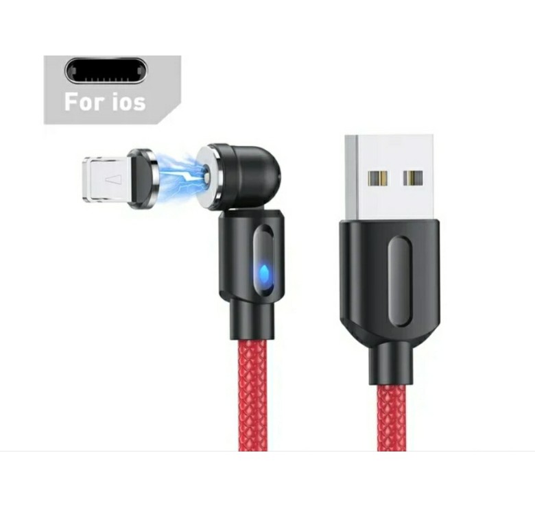 Магнітний кабель USLION 2 в 1 / Lightning (Iphone) - USB / 540 градусів / Круглий / 100 см. / Червоний