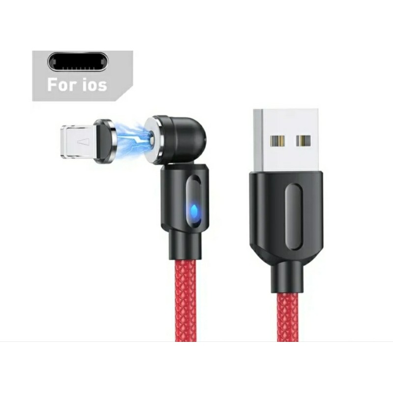 Магнитный кабель USLION 2 в 1 / Lightning (Iphone) - USB / 540 градусов / Круглый / 100 см. / Красный