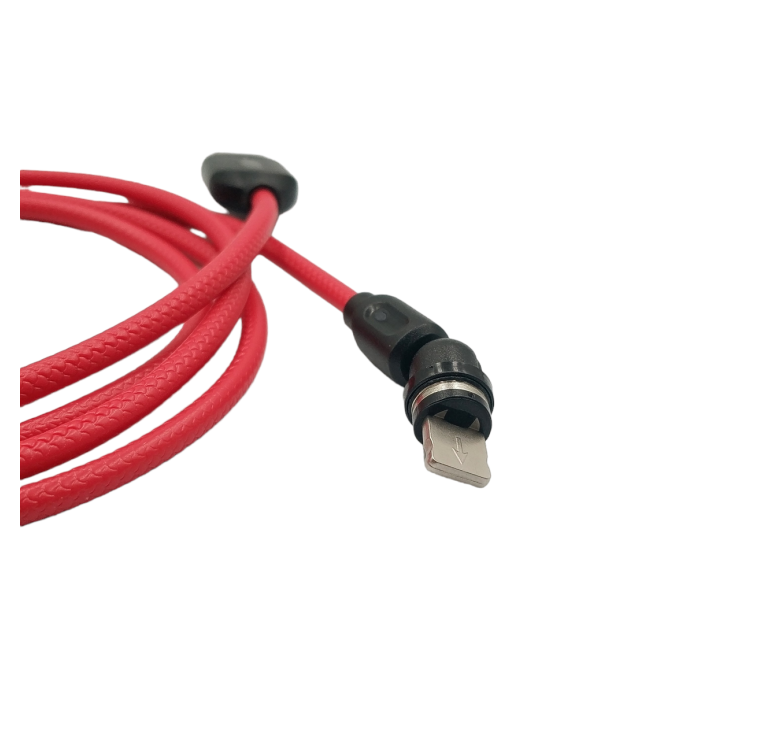 Магнітний кабель USLION 2 в 1 / Lightning (Iphone) - USB / 540 градусів / Круглий / 100 см. / Червоний