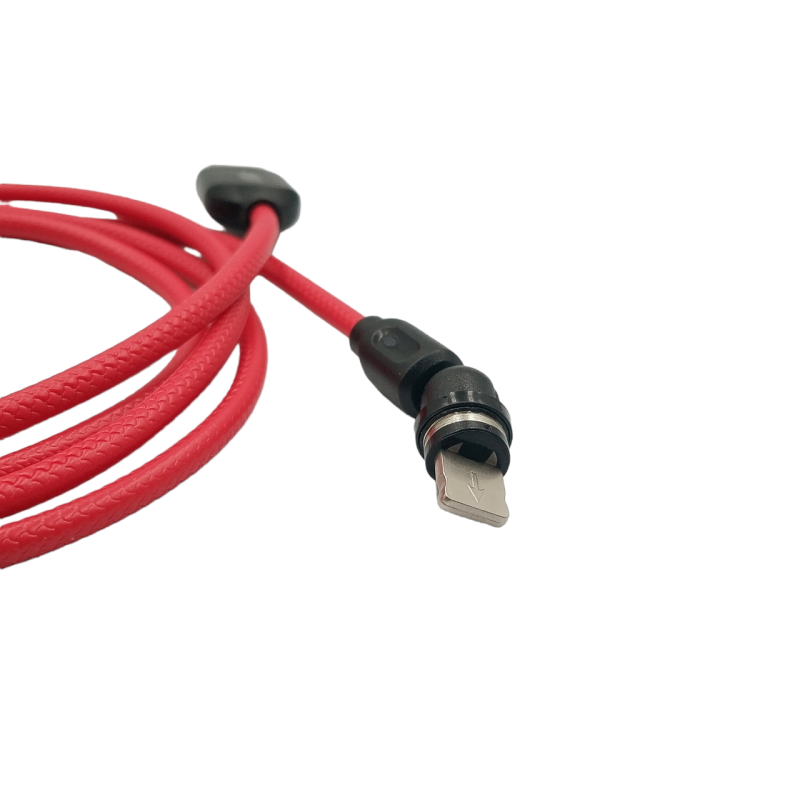 Магнитный кабель USLION 2 в 1 / Lightning (Iphone) - USB / 540 градусов / Круглый / 100 см. / Красный