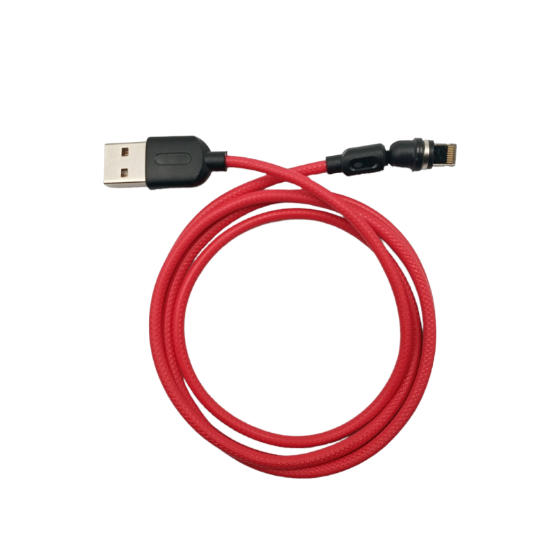 Магнитный кабель USLION 2 в 1 / Lightning (Iphone) - USB / 540 градусов / Круглый / 100 см. / Красный