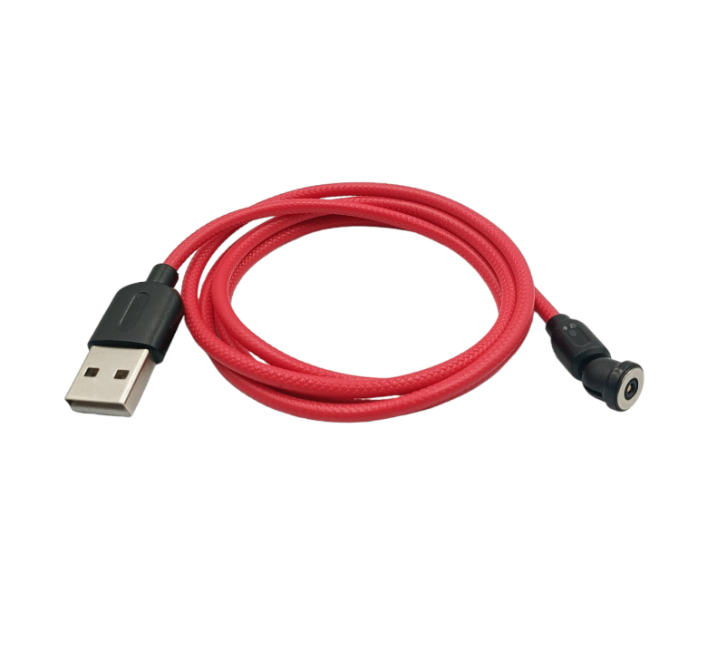Магнітний кабель USLION 2 в 1 / Lightning (Iphone) - USB / 540 градусів / Круглий / 100 см. / Червоний