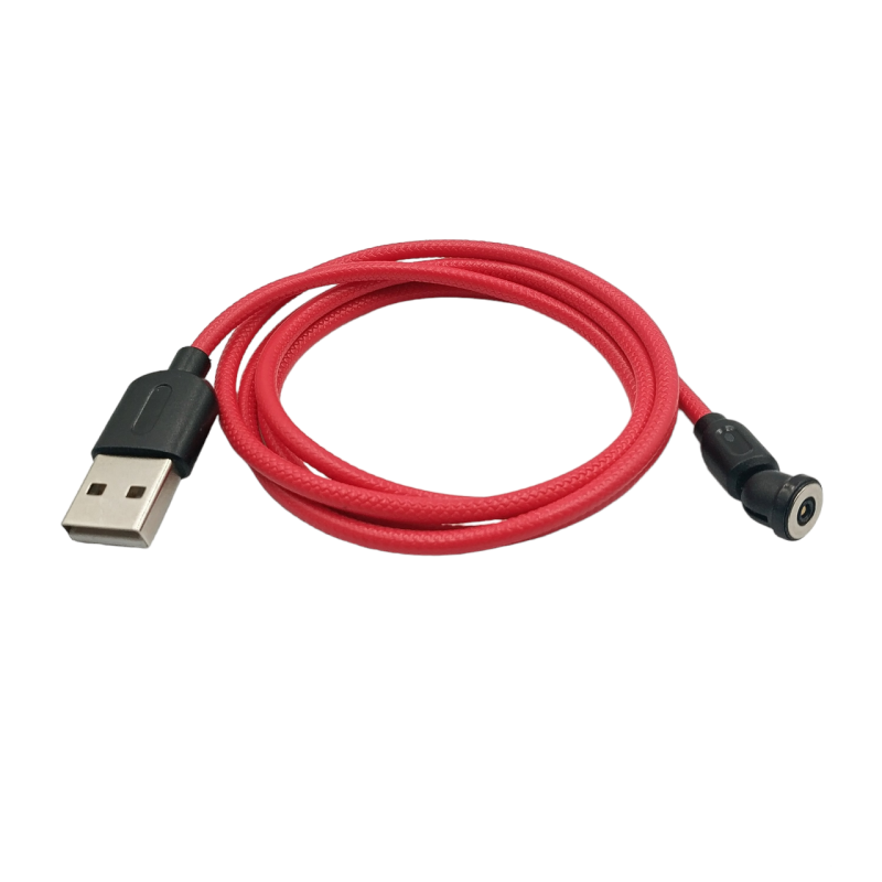 Магнитный кабель USLION 2 в 1 / Lightning (Iphone) - USB / 540 градусов / Круглый / 100 см. / Красный