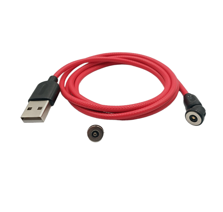 Магнітний кабель USLION 2 в 1 / Lightning (Iphone) - USB / 540 градусів / Круглий / 100 см. / Червоний