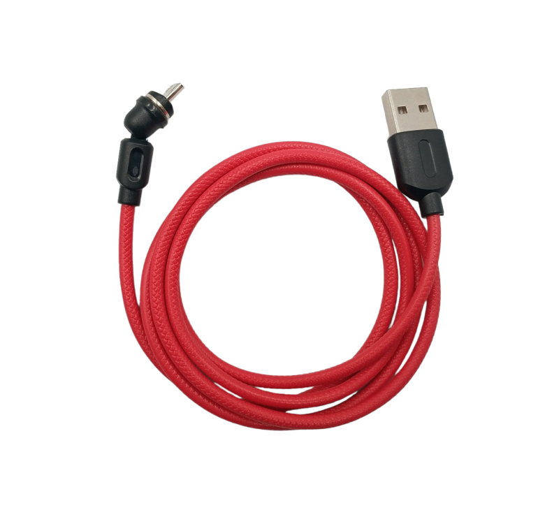 Магнітний кабель USLION 2 в 1 / Lightning (Iphone) - USB / 540 градусів / Круглий / 100 см. / Червоний