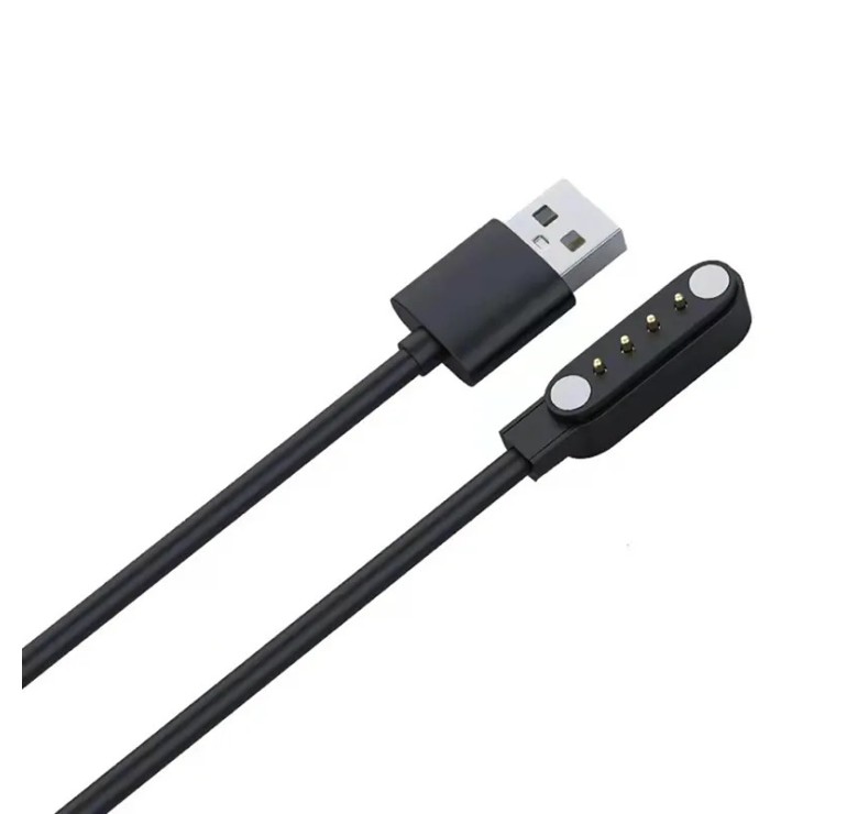 Магнітний USB кабель для дитячого смарт-годинника Q100 Q100S / 50 см. / 4 конектора / Чорний