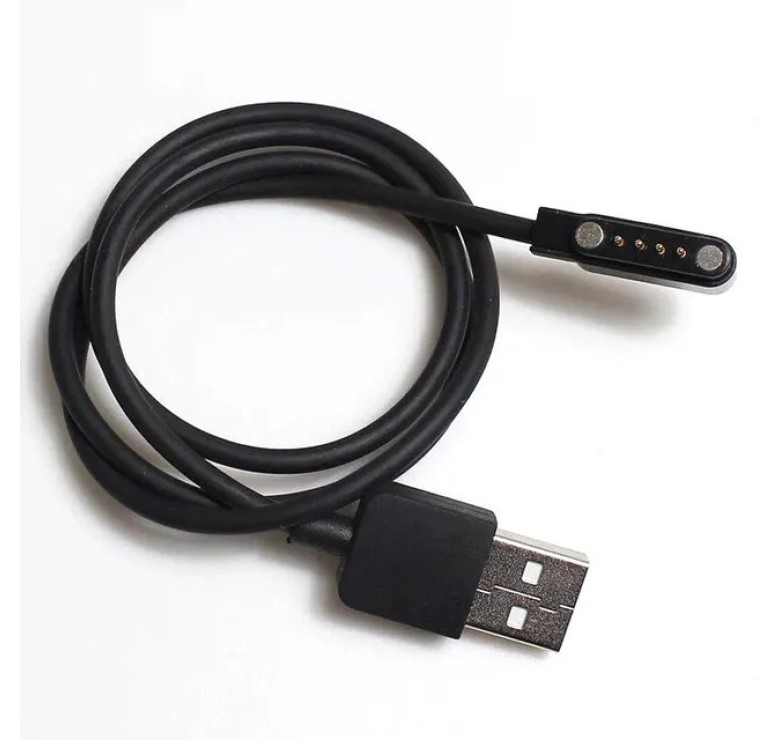 Магнітний USB кабель для дитячого смарт-годинника Q100 Q100S / 50 см. / 4 конектора / Чорний