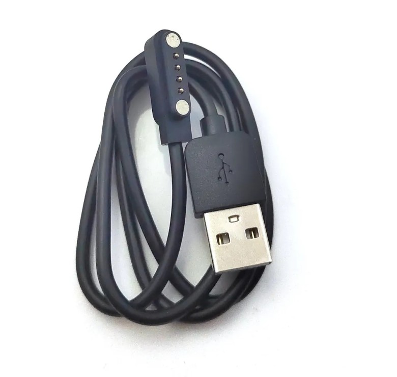 Магнітний USB кабель для дитячого смарт-годинника Q100 Q100S / 50 см. / 4 конектора / Чорний