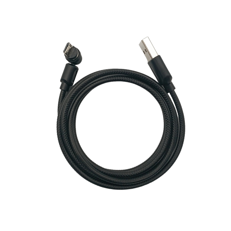 Магнітний кабель USLION 2 в 1 / Micro - USB / 540 градусів / Круглий / 200 см. / Чорний