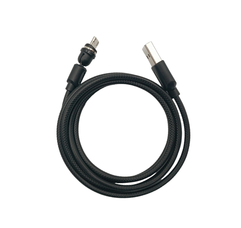 Магнітний кабель USLION 2 в 1 / Micro - USB / 540 градусів / Круглий / 200 см. / Чорний