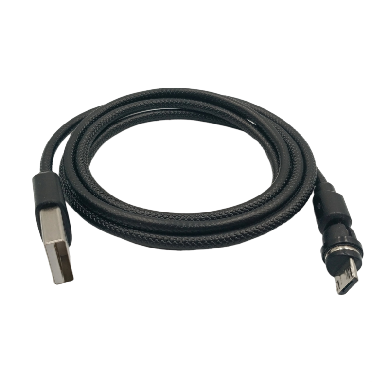 Магнітний кабель USLION 2 в 1 / Micro - USB / 540 градусів / Круглий / 200 см. / Чорний