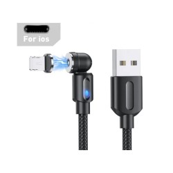 Магнітний кабель USLION 2 в 1 / Lightning (Iphone) - USB / 540 градусів / Круглий / 200 см. / Чорний