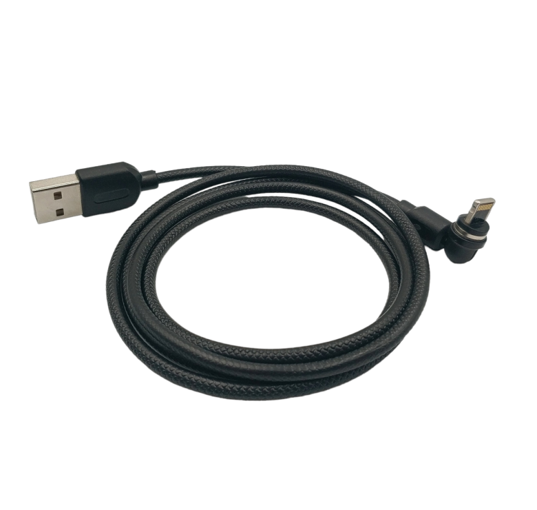 Магнітний кабель USLION 2 в 1 / Lightning (Iphone) - USB / 540 градусів / Круглий / 200 см. / Чорний