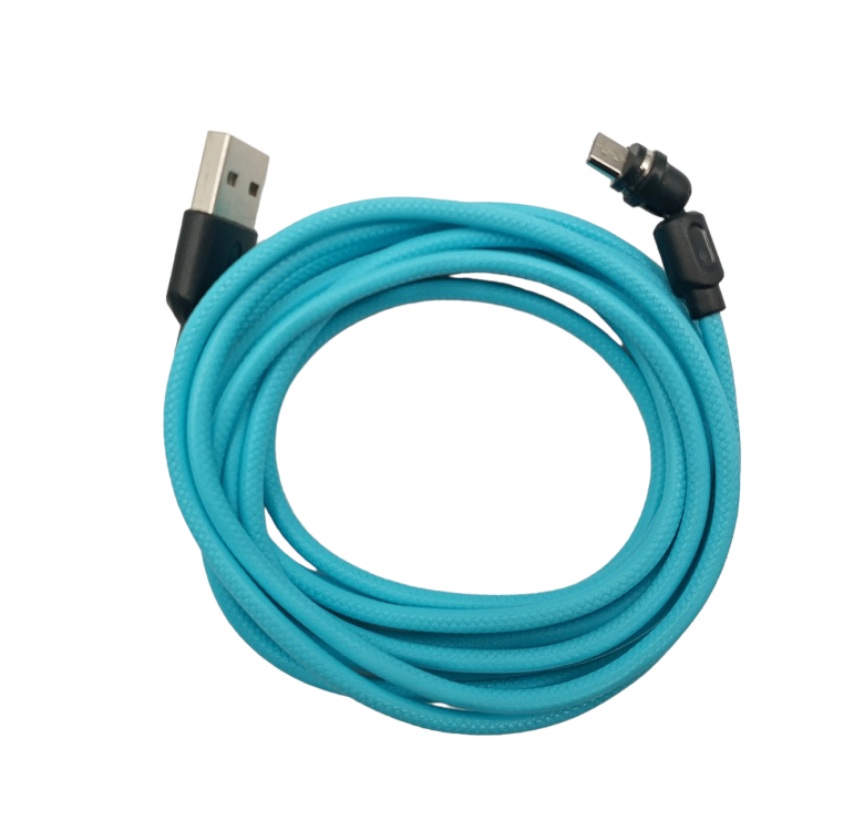 Магнітний кабель USLION 2 в 1 / Micro - USB / 540 градусів / Круглий / 200 см. / Блакитний