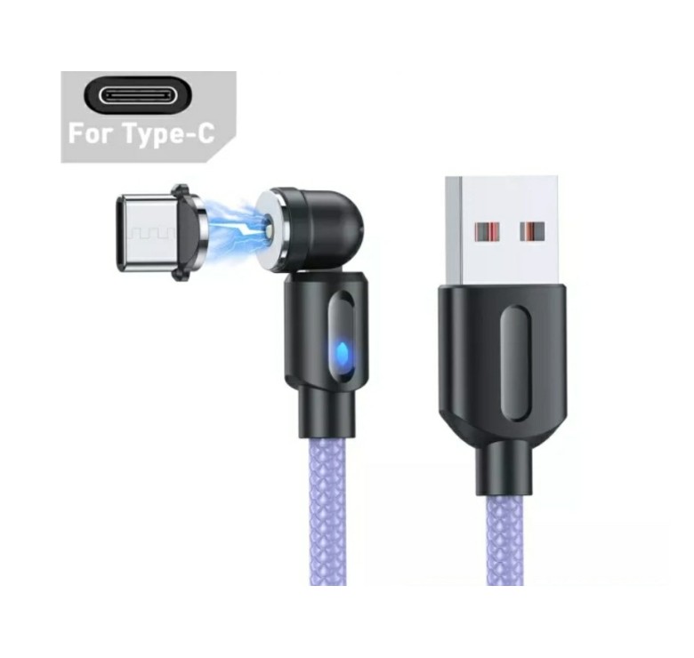 Магнітний кабель USLION 2 в 1 / Type-C - USB / 540 градусів / Круглий / 200 см. / Фіолетовий