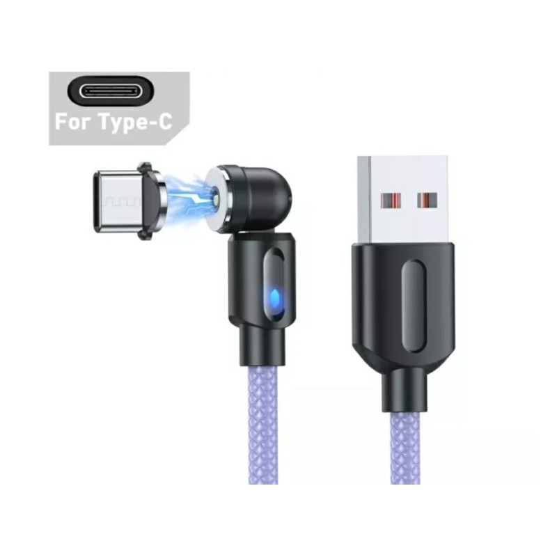 Магнітний кабель USLION 2 в 1 / Type-C - USB / 540 градусів / Круглий / 200 см. / Фіолетовий