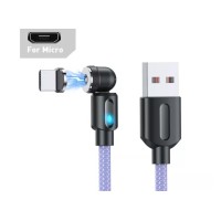 Магнітний кабель USLION 2 в 1 / Micro - USB / 540 градусів / Круглий / 200 см. / Фіолетовий