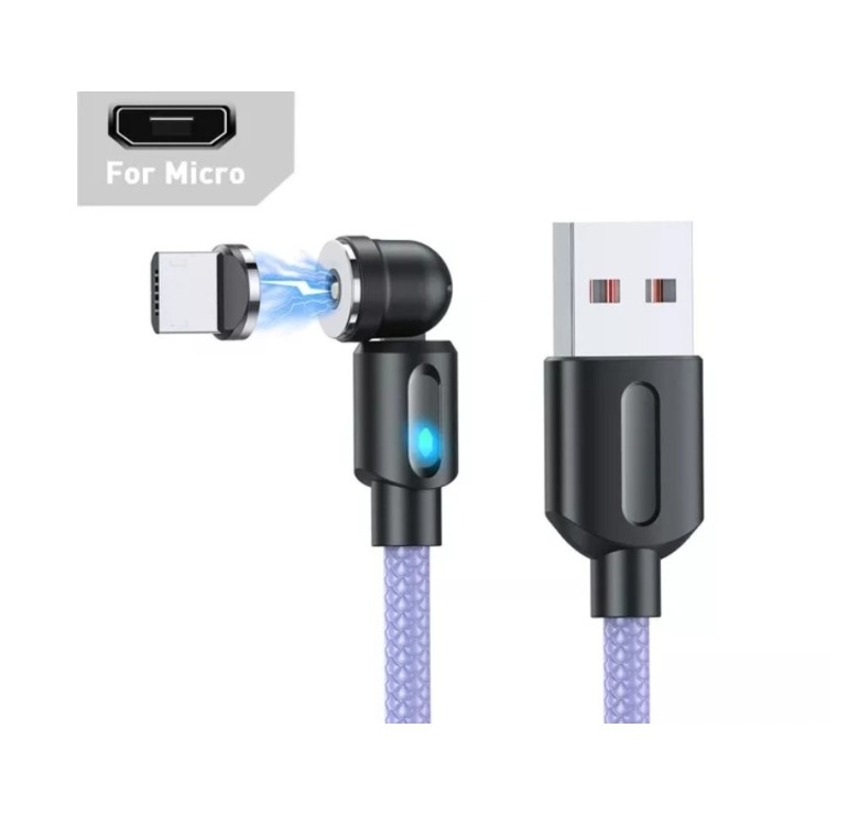 Магнітний кабель USLION 2 в 1 / Micro - USB / 540 градусів / Круглий / 200 см. / Фіолетовий