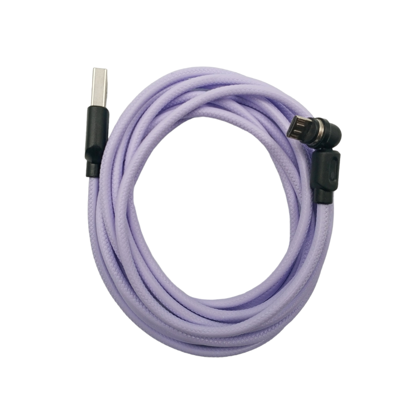 Магнитный кабель USLION 2 в 1 / Micro - USB / 540 градусов / Круглый / 200 см. / Фиолетовый