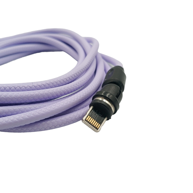 Магнитный кабель USLION 2 в 1 / Lightning (Iphone) - USB / 540 градусов / Круглый / 200 см. / Фиолетовый