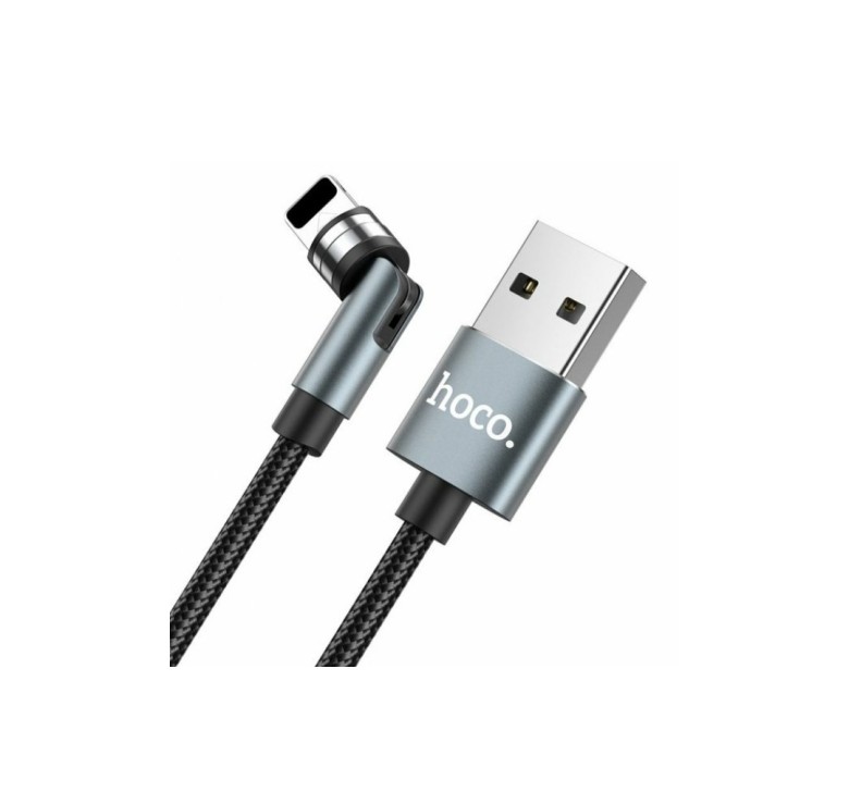 Магнітний кабель Hoco U94 2 в 1 / Lightning (Iphone) - USB / 540 градусів / Круглий / 120 см. / Чорний