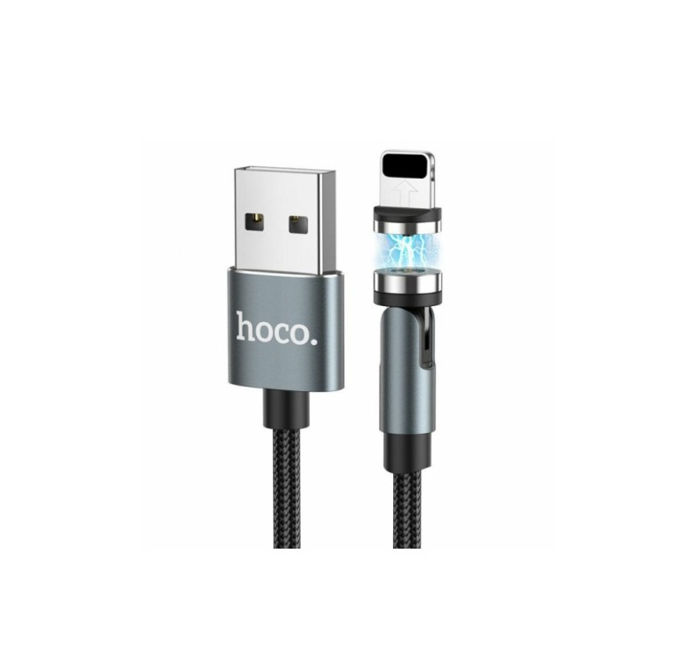 Магнітний кабель Hoco U94 2 в 1 / Lightning (Iphone) - USB / 540 градусів / Круглий / 120 см. / Чорний