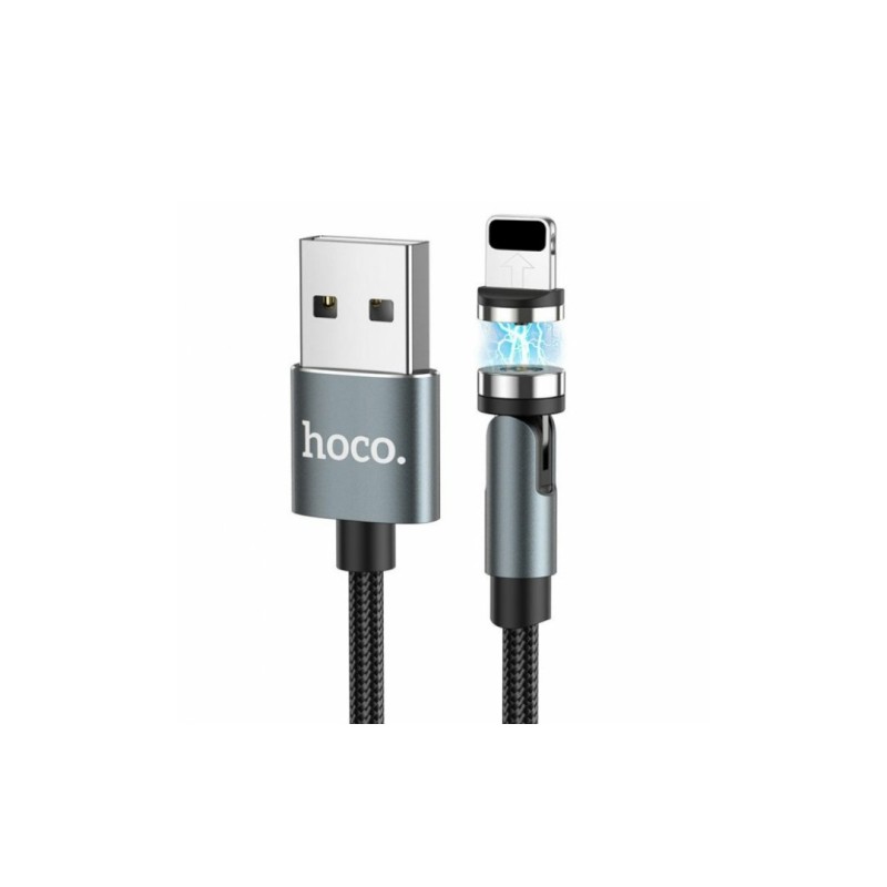 Магнитный кабель Hoco U94 2 в 1 / Lightning (Iphone) - USB / 540 градусов / Круглый / 120 см. / Черный