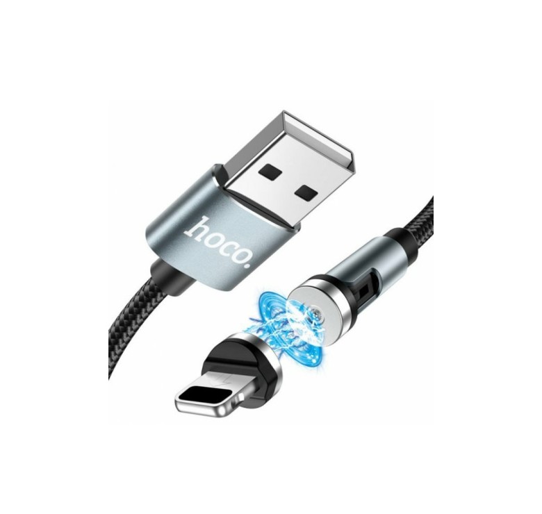 Магнітний кабель Hoco U94 2 в 1 / Lightning (Iphone) - USB / 540 градусів / Круглий / 120 см. / Чорний
