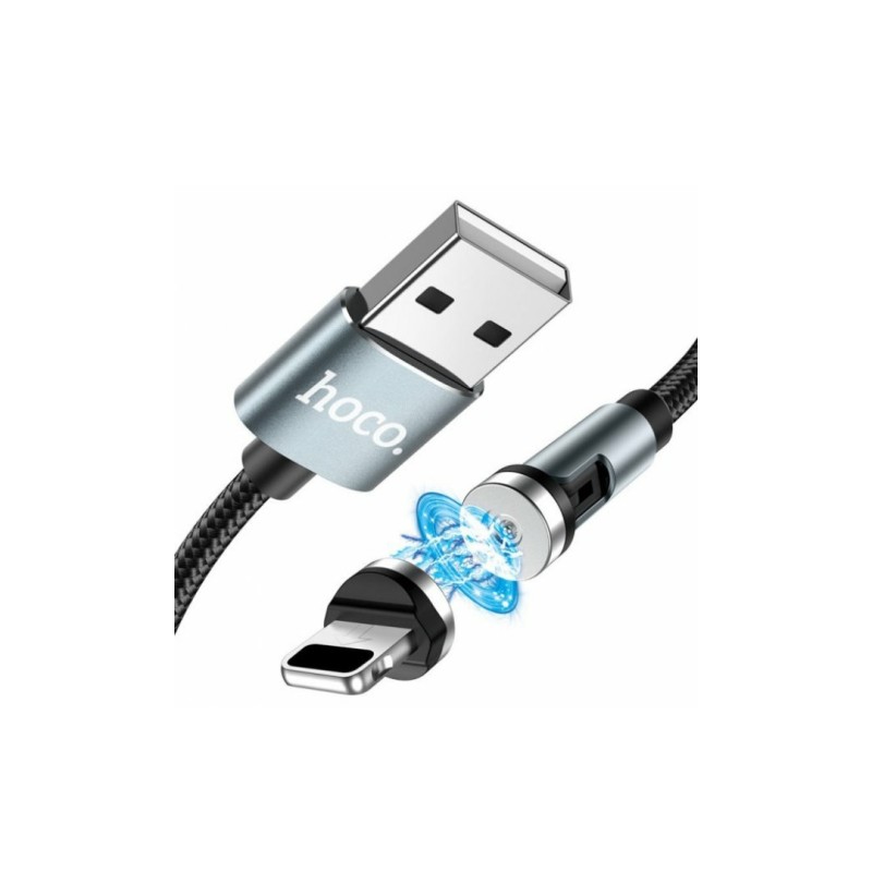 Магнитный кабель Hoco U94 2 в 1 / Lightning (Iphone) - USB / 540 градусов / Круглый / 120 см. / Черный
