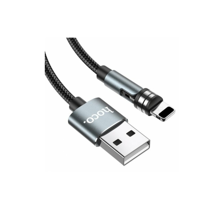 Магнітний кабель Hoco U94 2 в 1 / Lightning (Iphone) - USB / 540 градусів / Круглий / 120 см. / Чорний